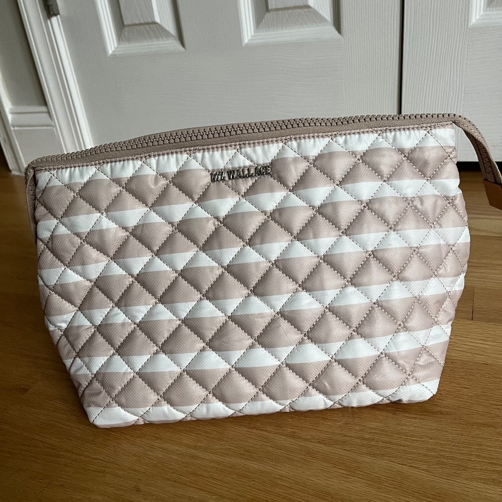 MZ Wallace Large Zoey Cosmetic - Mushroom & Cream Stripe
